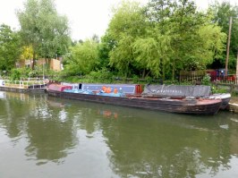 The two barges that went into the lock tied together, side by side.
