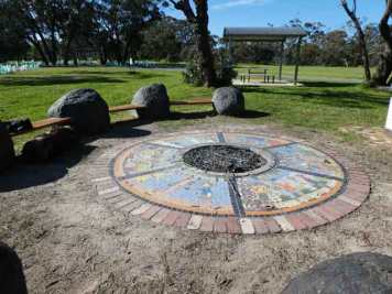 The fire pit in the centre of the meeting circle.